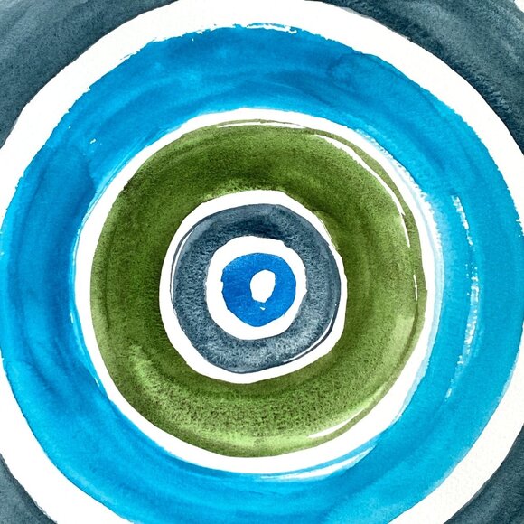 Turning 2 Original Art Bullseye Watercolor Painting on 8x8in Paper - Picture 1 of 6